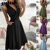 Women's Fashion Summer Spring Solid Color Print Sleeveless V-Neck Casual Dresses