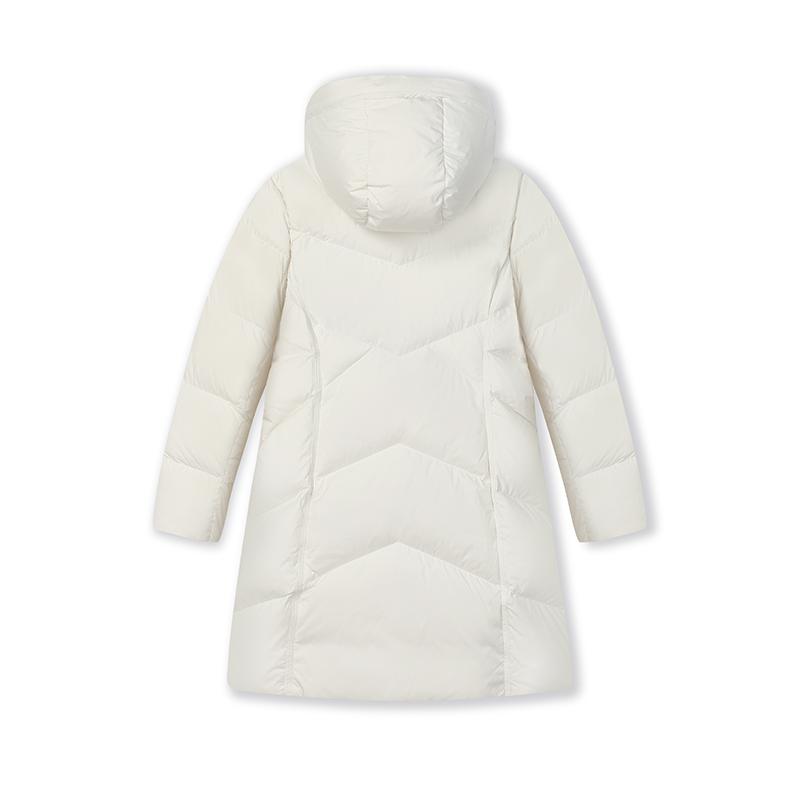 FILA Lifestyle White Mid-Length Warm Solid Color Hooded Long Sleeve Down Jacket Women Outerwear Fog-Lotus-White F11W443903FIV