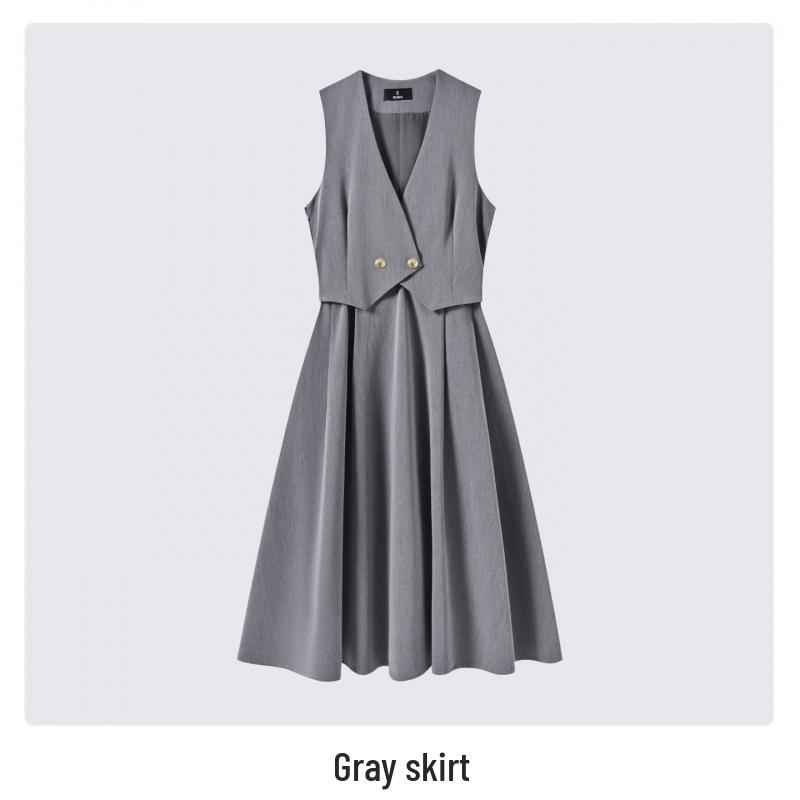 Age-Defying Preppy Vest Dress Set for Female College Students - Ideal for Exams & Interviews, Includes Shirt and Vest Dress