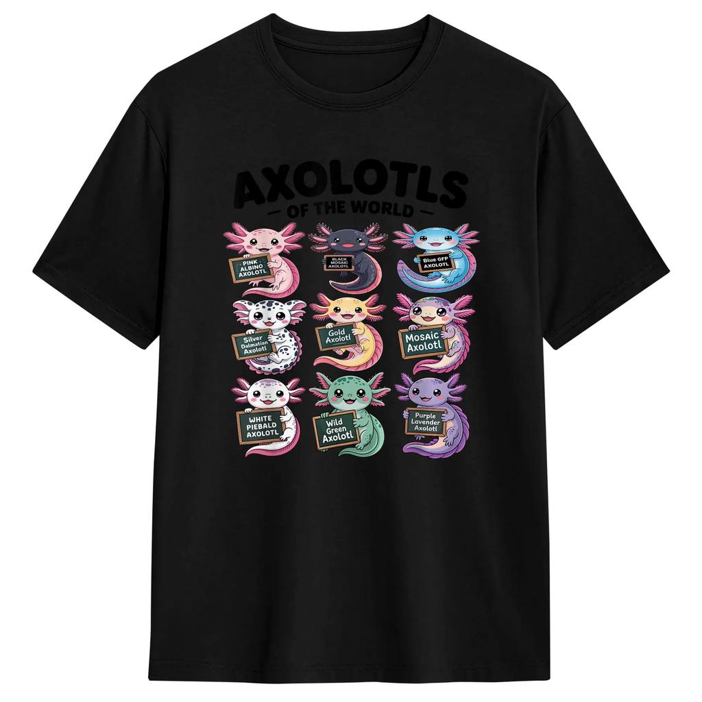 Axolotls of The World Kawaii Axolotl Educational TShirt For Unisex Street Style T Shirts O Neck Tees Oversized Wholesale Tops