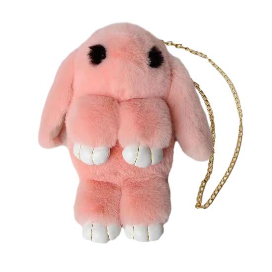 Plush Cartoon Rabbit Shaped Crossbody Bag Soft Faux Fur Rabbit Shoulder Bag Fluffy Cute Bunny Sling Bag for Women Girls