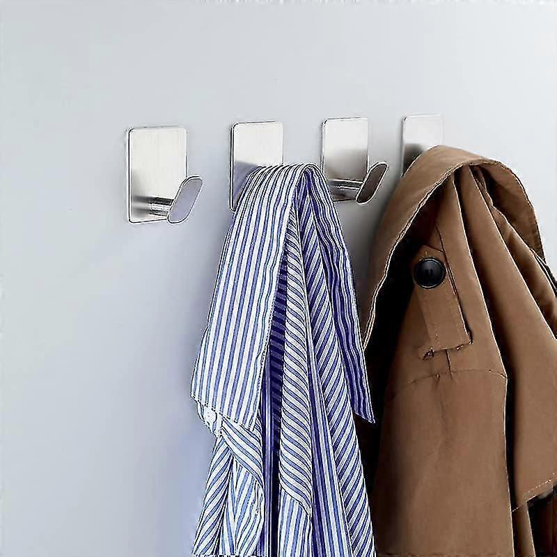 4pcs/set 304 Stainless Steel Self Adhesive Hooks, Stick On Hooks Holder For Tea Towel Robe Coat - DD