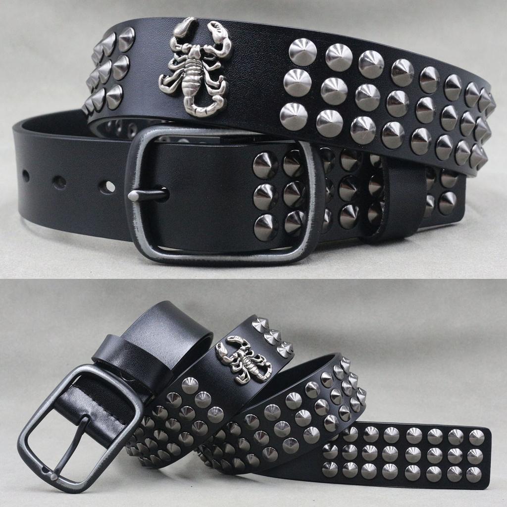 Metal Rivet Belt Luxury Designers Men Rivet Punk Belt Cow Genuine Leather Cintos Masculinos Male Women Rock Hip Hop Strap Waist