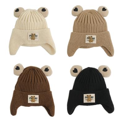 Autumn Warm Baby Knit Hat Cartoon Bear Ear Protections Benaie Cap Soft Knitted Hat Gift for Toddlers Boys and Girls