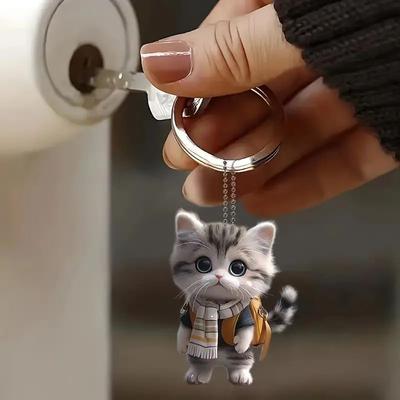 1Pcs Flat 2D Cute Kitten Rearview Mirrors Pendant Car Hanging Ornament Car Decoration Accessories Gifts For Women Men Decoration