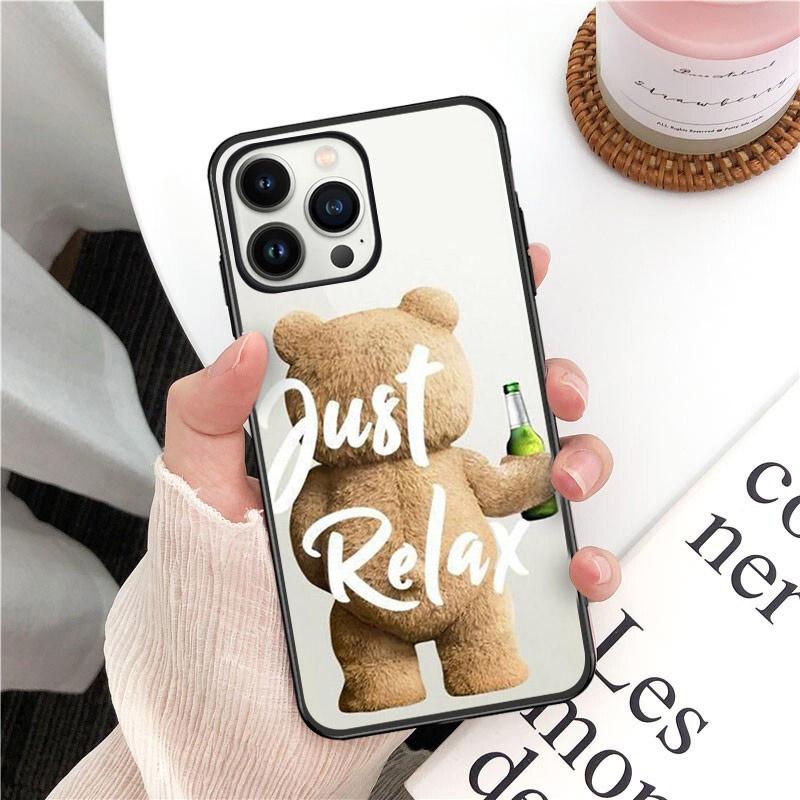 Cartoon Teddy Bear Phone Case for iPhone 14 13 12 11 Pro MAX X XS Max XR Mini SE2022 6S 7 8 Plus Black Case