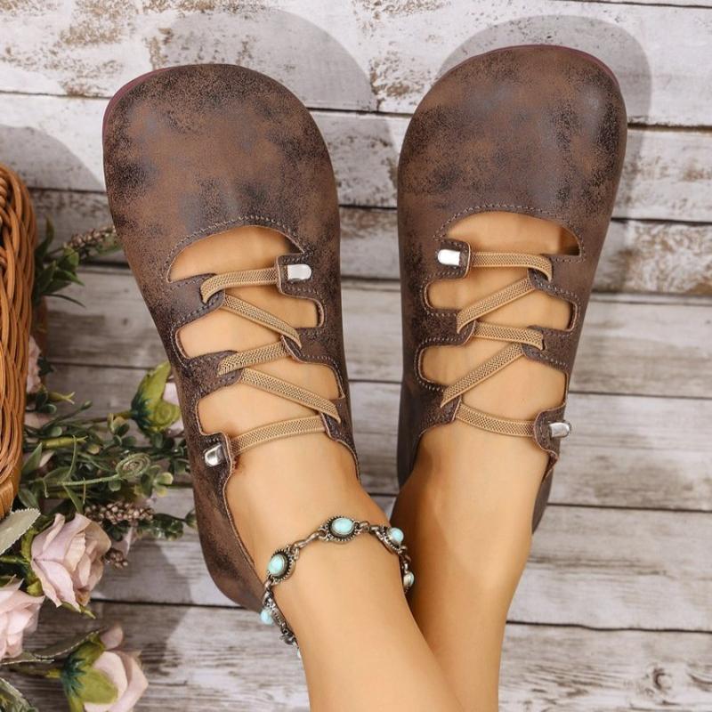 Fashion Square Toe  Flats Shoes Slip On Elastic Bands Cross Straps Womens Shoes Elegant Flat with Ladies Shoes