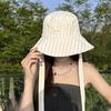 Spring and Summer Korean Blue Striped Strap Fisherman Hat Women's New Outdoor Sun Hat Big Brim Sun Protection Hat
