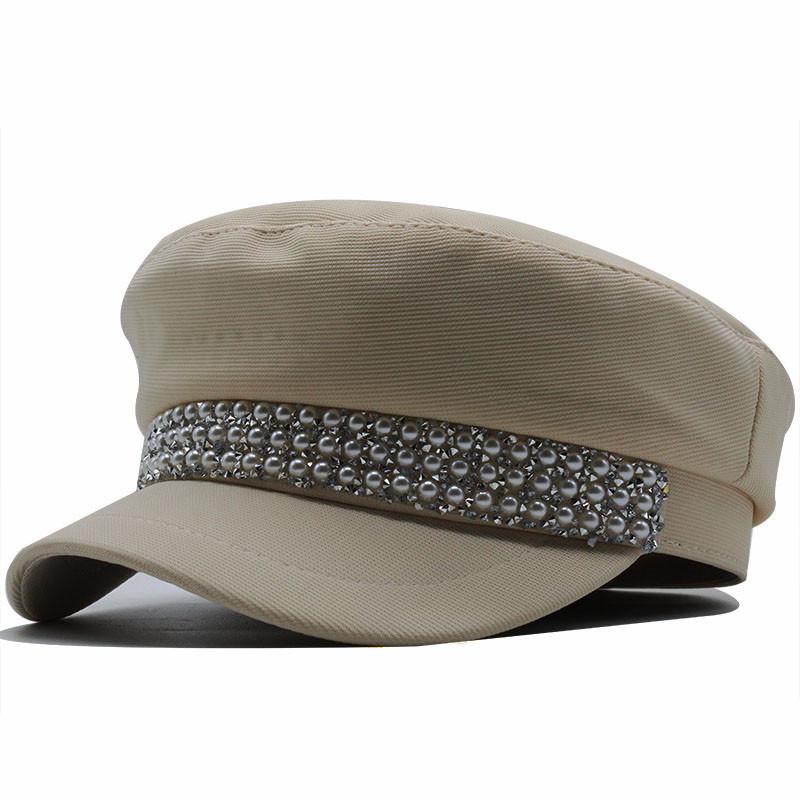 Hat Female Tide Versatile British Vintage Octagonal Hat Japanese Small Fragrant Pearl Navy Beret