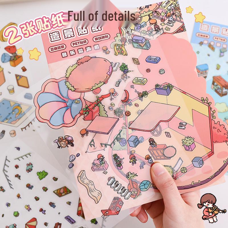 Cute 3D Cartoon Cottage Landscaping Stickers for Collage Journals