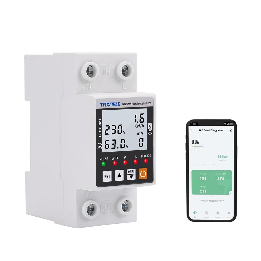 WiFi Smart Energy Meter AC 63A 80-300V WiFi Smart Earth Leakage Over Under Voltage Protector Relay Device Switch Breaker Energy Power kWh Meter Smart