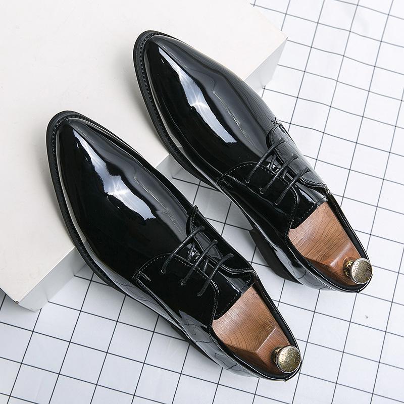 

Men Mirror Face Formal Shoes Patent Leather Pointed Shoes Lace-Up Business Dress Shoes for Men Party Green Oxfords Shoes 48