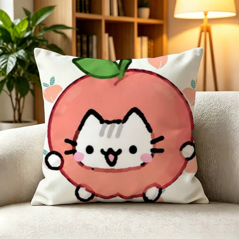 C-Cute Strawberry Cat Square Double-Sided printed Pillow Case Bedroom Bedside Pillow Sofa Cushion Cover