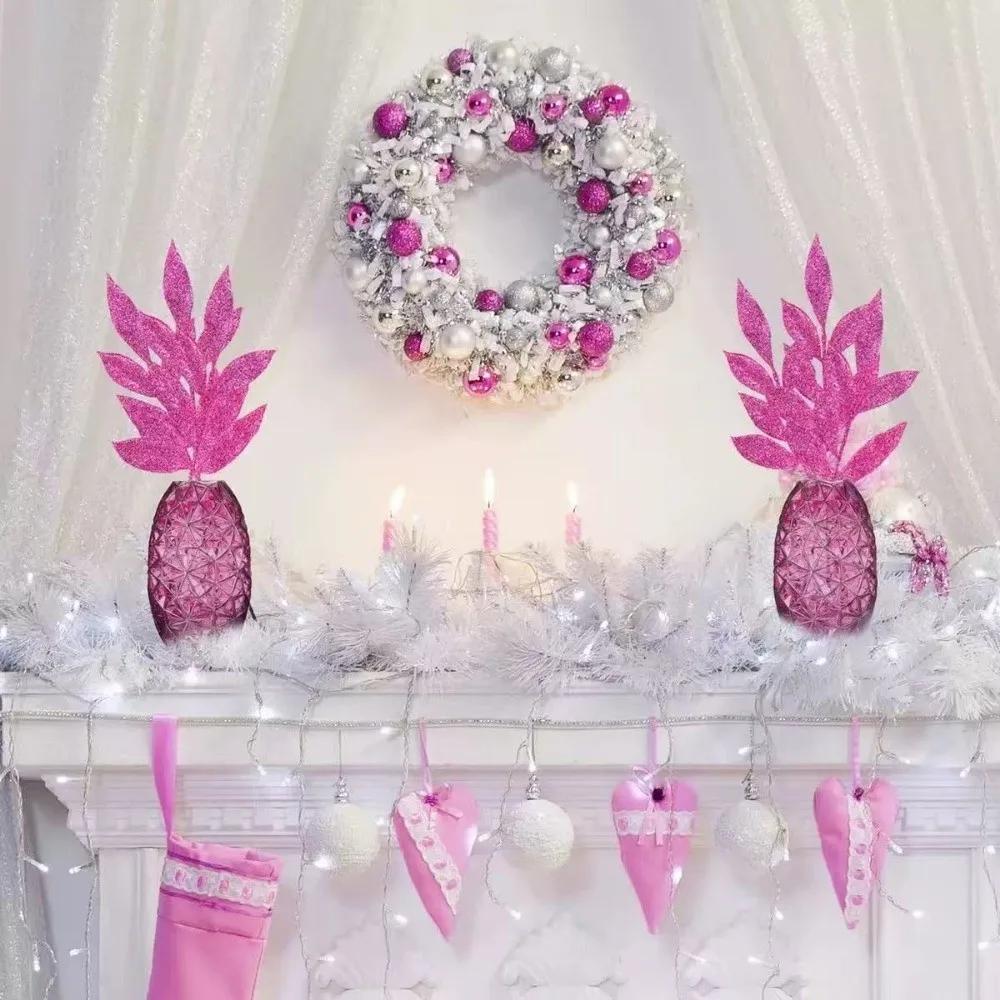 10Pcs New Artificial Artificial Leaves DIY 6-Leaf Fake Plant Leaves Glitter Christmas Tree Decor New Year Gift