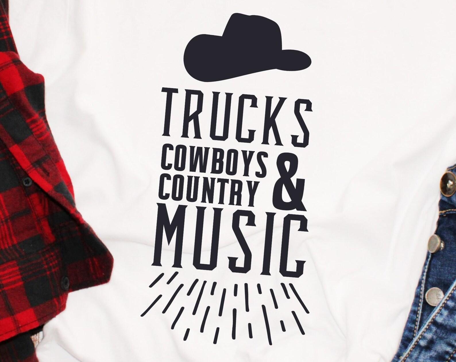 Trucks cowboys and country music, cowboy tshirt, gift for him, country western, western tee M