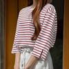 ZANZEA Women Casual Round Neck 3/4 Sleeve Loose Stripe Blouse