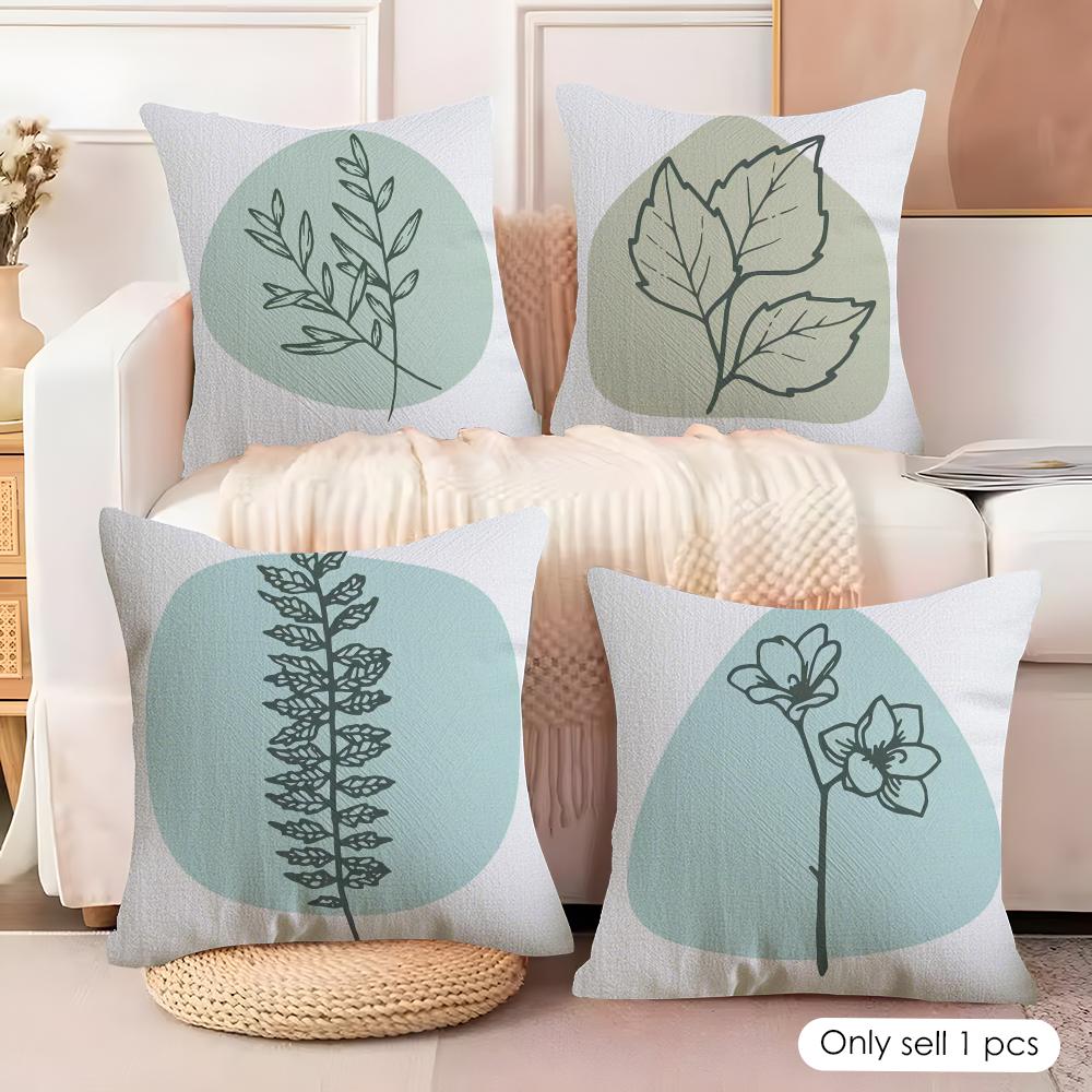 Simple Plant Cushion Cover Natural Linen Organic Fabric DoubleSided Printing Couch Pillow Covers Home Decor