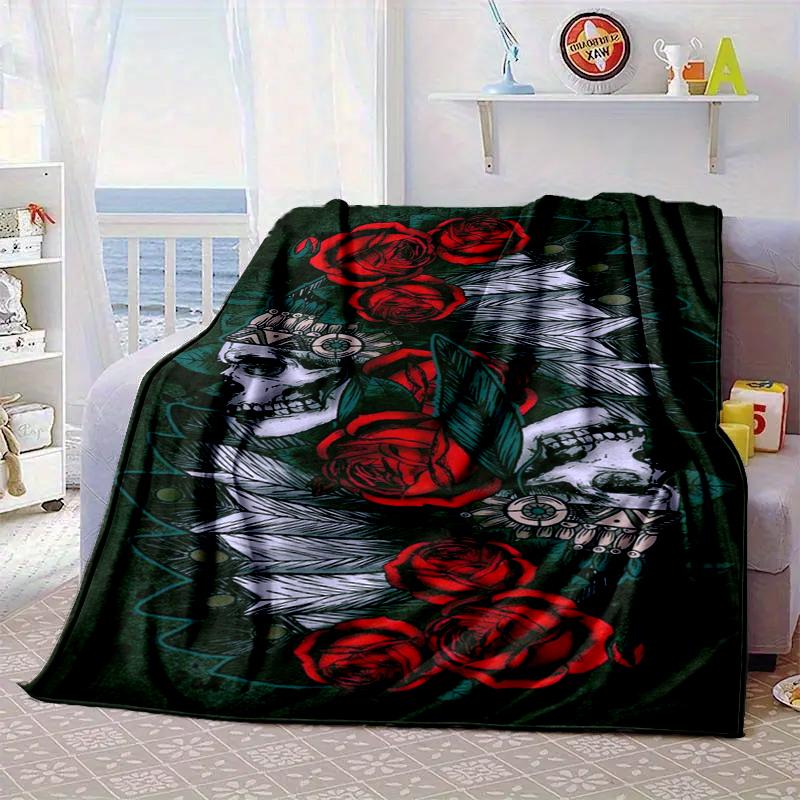 Skulls And Roses Artwork Blanket Flannel Blanket Throw Blanket Sofa Cover Blanket Soft Premium Blanket Picnic Blanket Tv Blanket Gifts