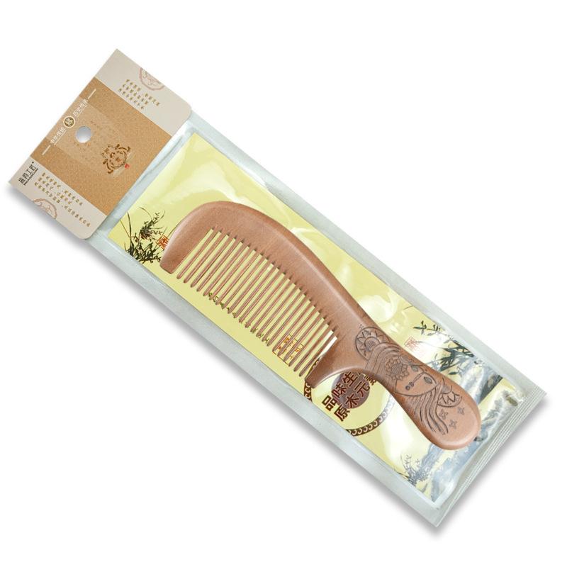 Solid Wood Peach Comb for Head Massage - Engraved Design for Women & Men