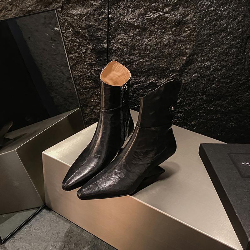 Fashion 2024 Autumn New Women Boots Pointed Toe Kitten Heel Genuine Leather Shoes for Women Elegent High Heel Ankle Boots Winter Boots