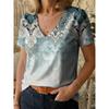 Women's Vintage Classic V Neck Short Sleeve T-Shirt Print Casual Regular Tops Daily Going Out Wear Blue Purple Green for Summer