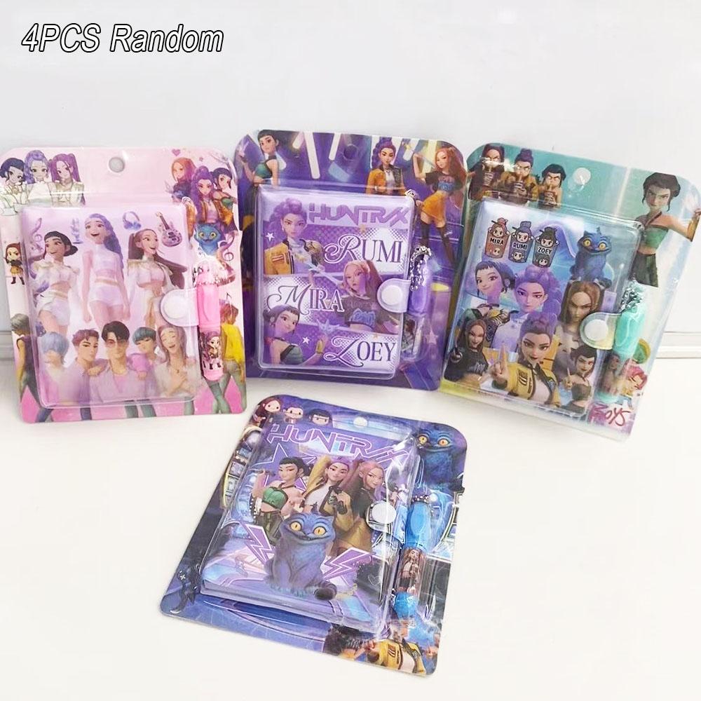 1/4PCS Kpop Demon Hunters Mini Notebook With Ballpoint Pen Anime  Stationery Supplies Student Gifts 10.5*8cm