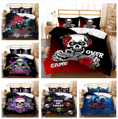3D Skull Bedding Set Halloween Down Duvet Cover Pillowcase 2/3pc Single Double Bed Boy Man Horror Home Textile