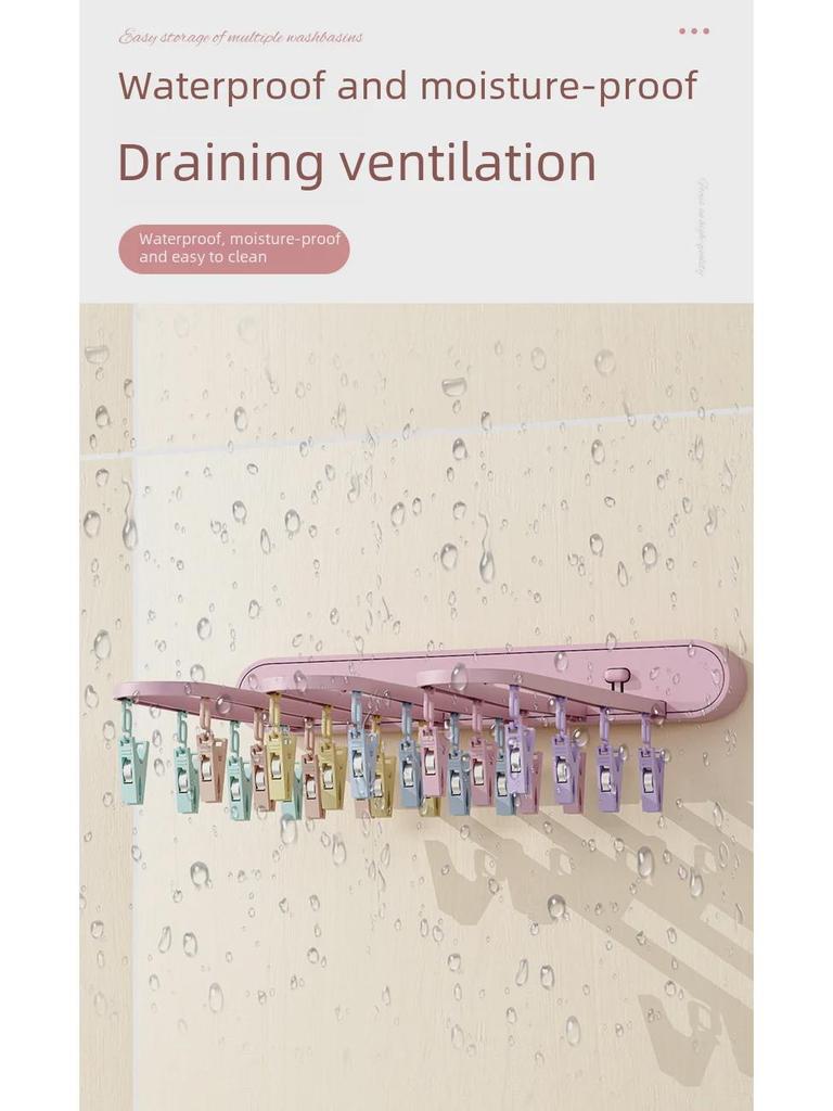 Tendedero de ropa plegable: Tendedero de 24 pinzas a prueba de viento para calcetines, ropa interior, uso en balcón y baño