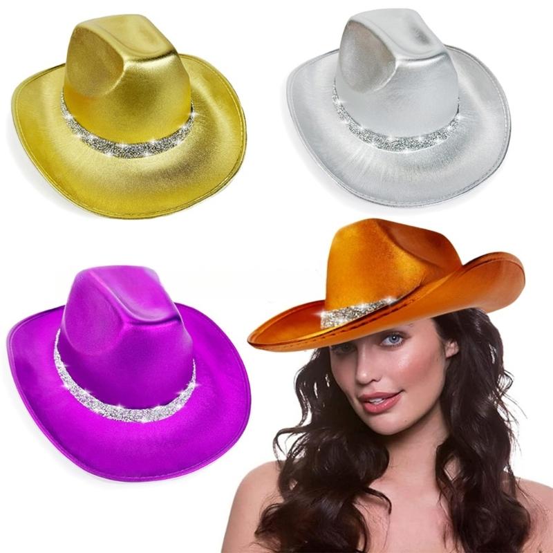 Eye-catching Crystal Cowboy Hats Bride Hat Panama Hat for Bachelorette Party Cowboy Hats for Club Stage Shows