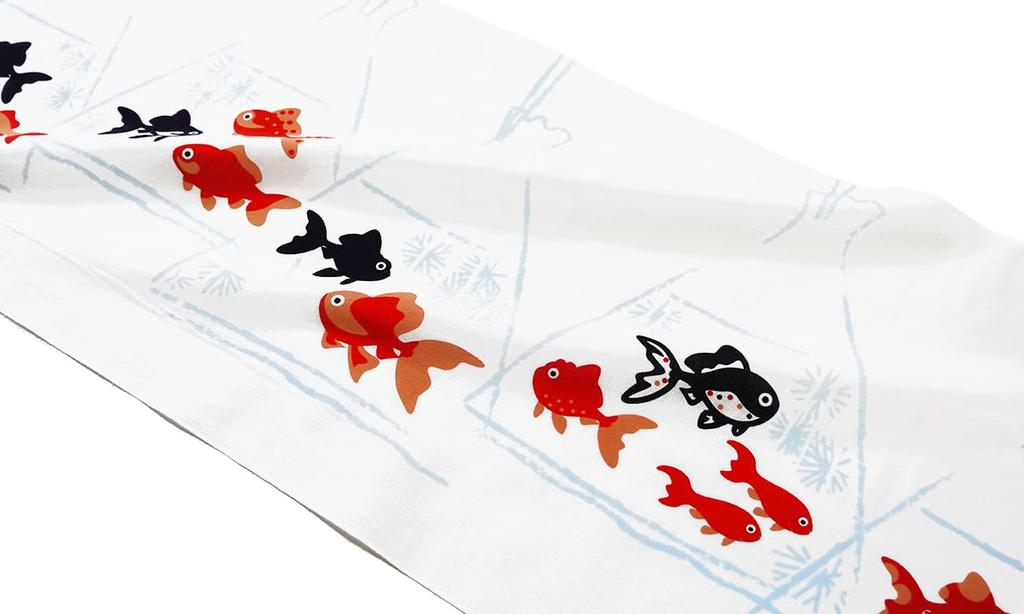 Dyeing Anbo Hand Towel Scooping Authentic Dyed Cotton Tokuoka Made in Japan 35cm x 100cm "Goldfish - Polyester" 100%