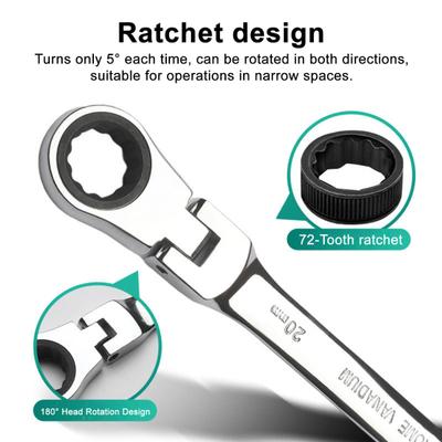 Ratcheting Combination Wrench Spanner 180-Degree Variable Angle Design Rust-resistant Quick Manual Ratchet Wrench