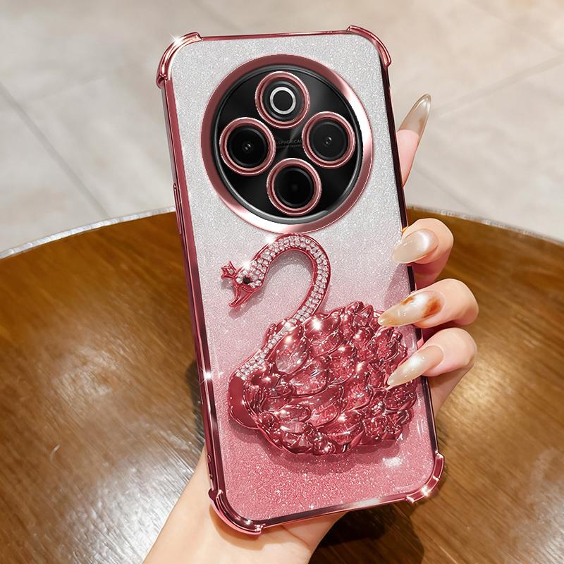KEYSION Odporne na wstrząsy Platerowane Etui na Telefon dla IQOO Z10 5G Przezroczyste TPU Brokatowe Zdobione Łabędź Podpórka Tylna Pokrywa dla VIVO IQOO Z10 5G