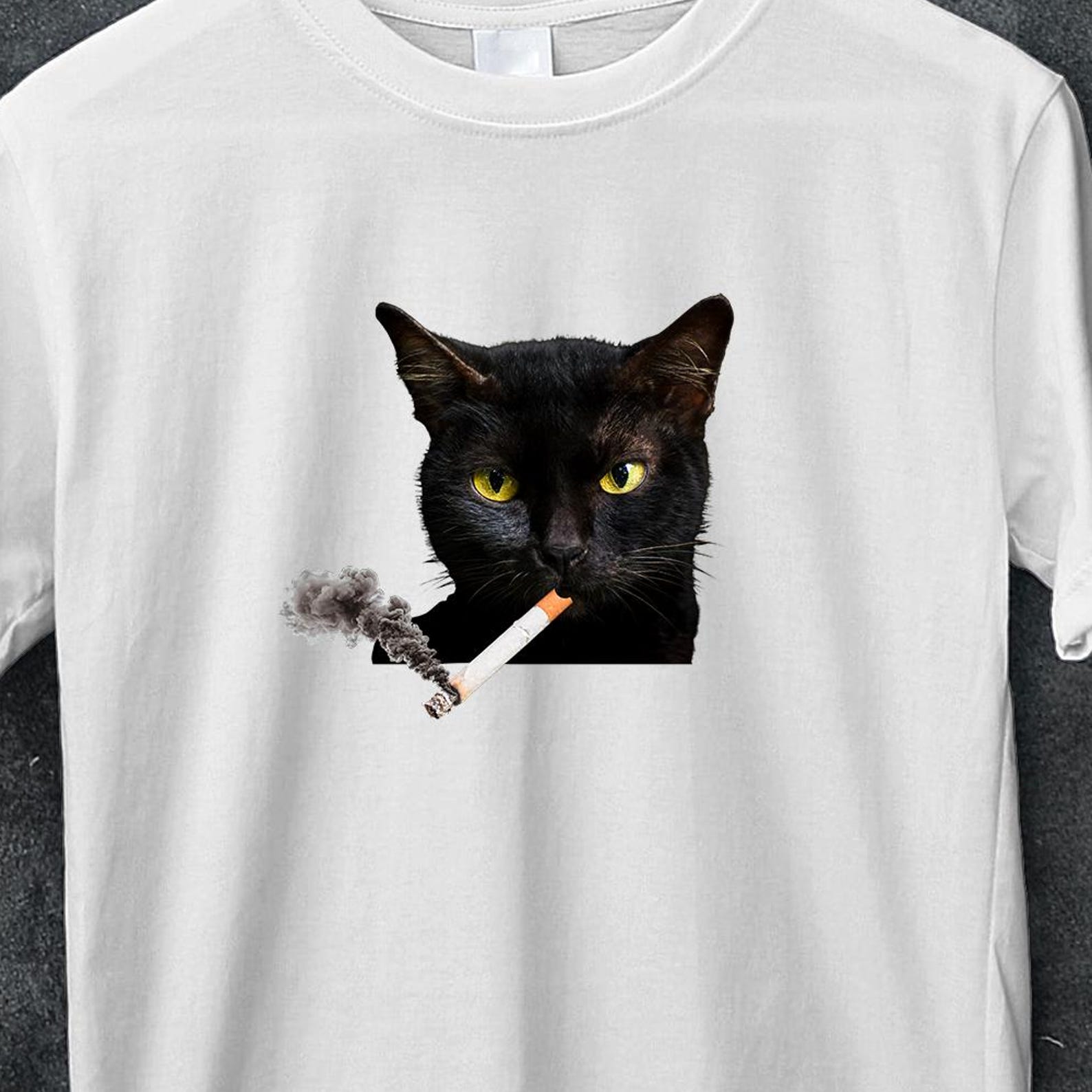 Smoking Cat Y2K Shirt, Vintage Black Cat Tee for Men Women, Edgy Retro 90s Grunge T-shirt, crazy t shirt, Aesthetic Tee, Black cat smoking S
