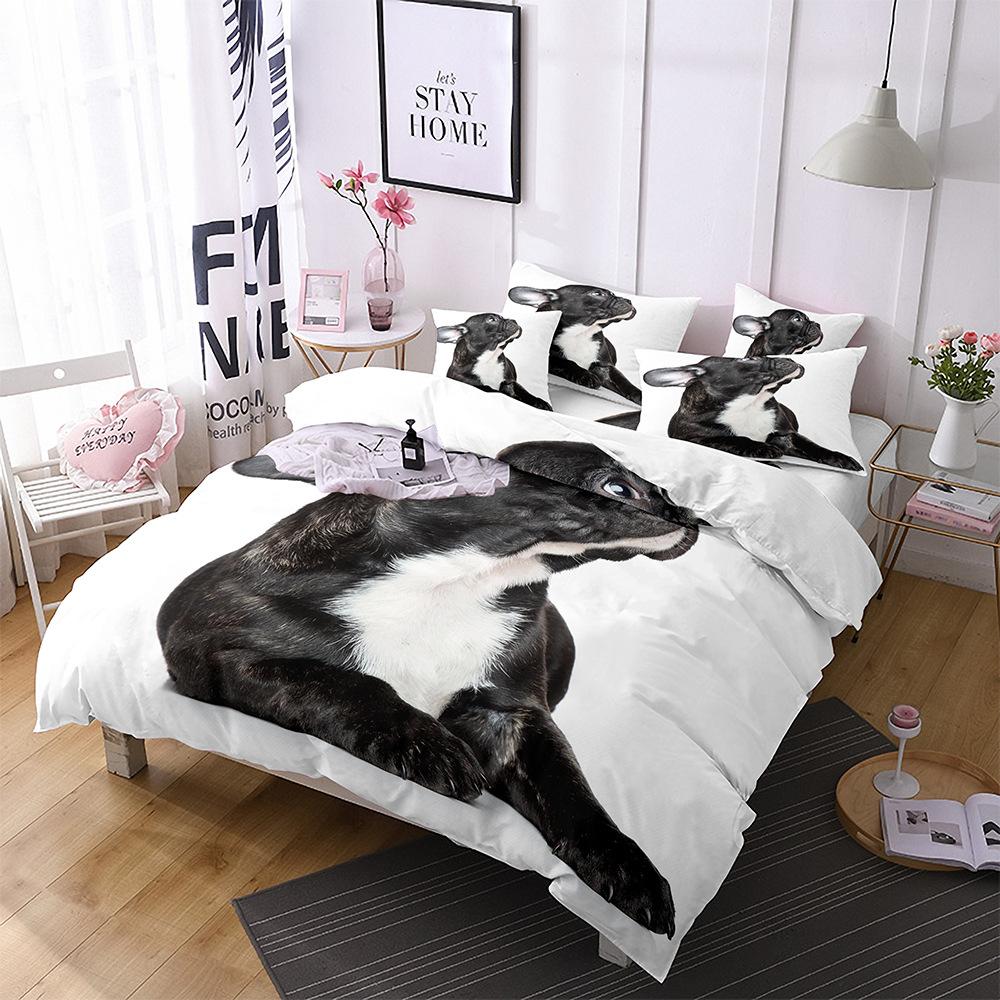 Dog Duvet Cover Set 3D Animal Theme Polyester Bedding Set Queen King Size Cute Pug Dog Printed Cover For Kids Teen Boy Bedspread
