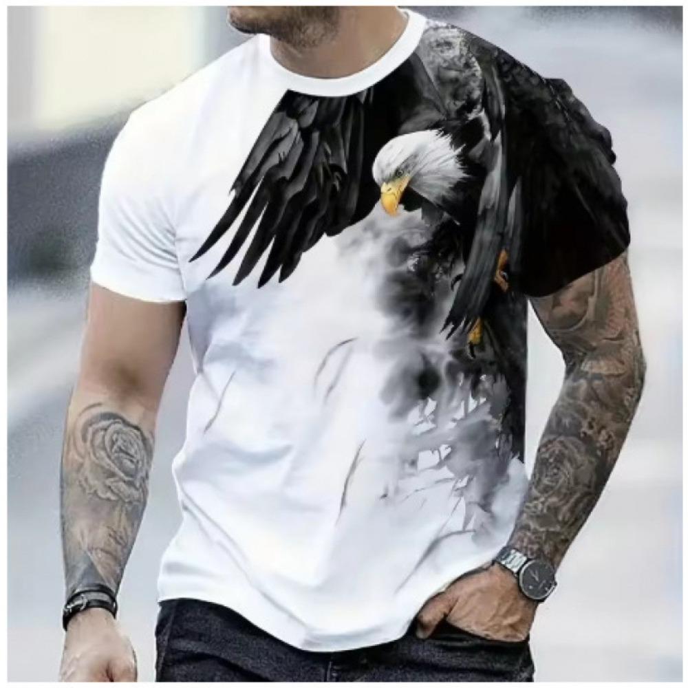 Retro Men s T-shirt Printed Short Sleeved Summer Casual Breathable Trendy Top S чёрный