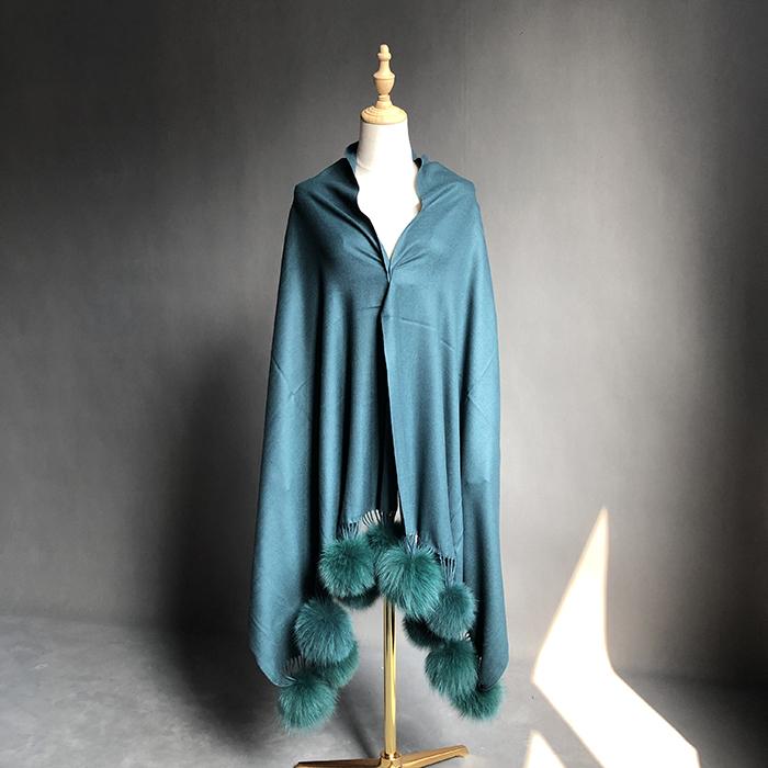 Factory Direct Pashmina Shawl Women Cashmere Scarf Shawl With Fox Fur Pompoms
