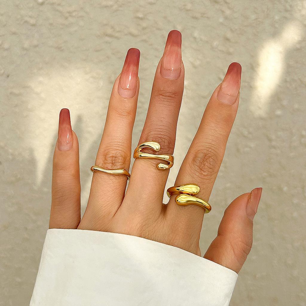 3Pcs Unique Irregular Smooth Rings Set Women Vintage Geometric Gold Color Lava Open Ring Couple Wed Accessories Gift