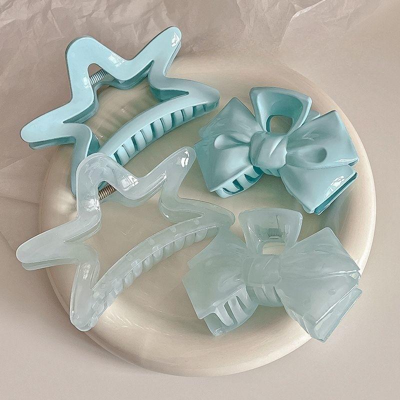 Mint Blue Bowknot Hair Claws for Women Girl Star Shaped Hairpin Big Size Shark Clamp Minimalism Sweetie Fashion Hair Accessories