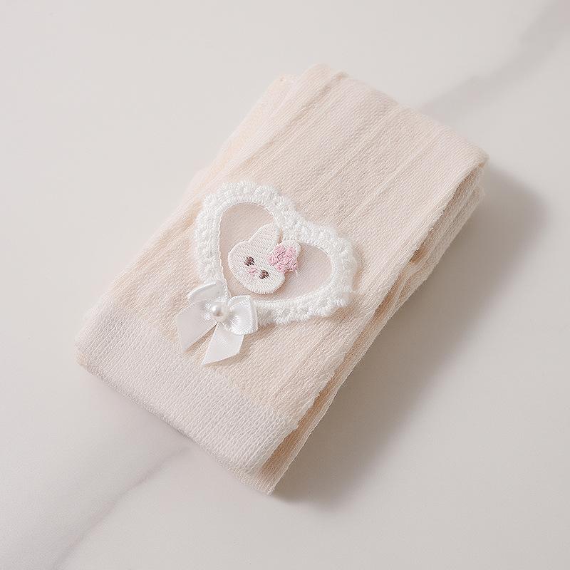 Kids Girls Lovely Bowknot Leggings with Embossed Rabbit Lace Hem Sweet Fashion Style Soft Stretchy Ankle Tights