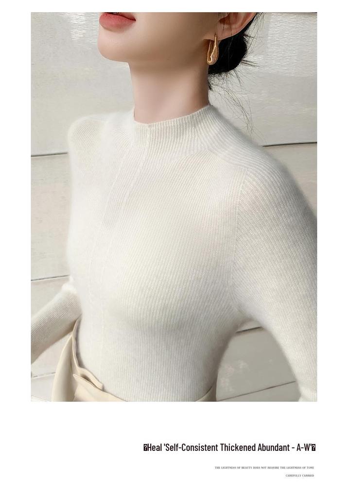 Women's Seamless Cashmere Slim-Fit Knitted Sweater - Half-High Collar Base Layer, 2025 Collection