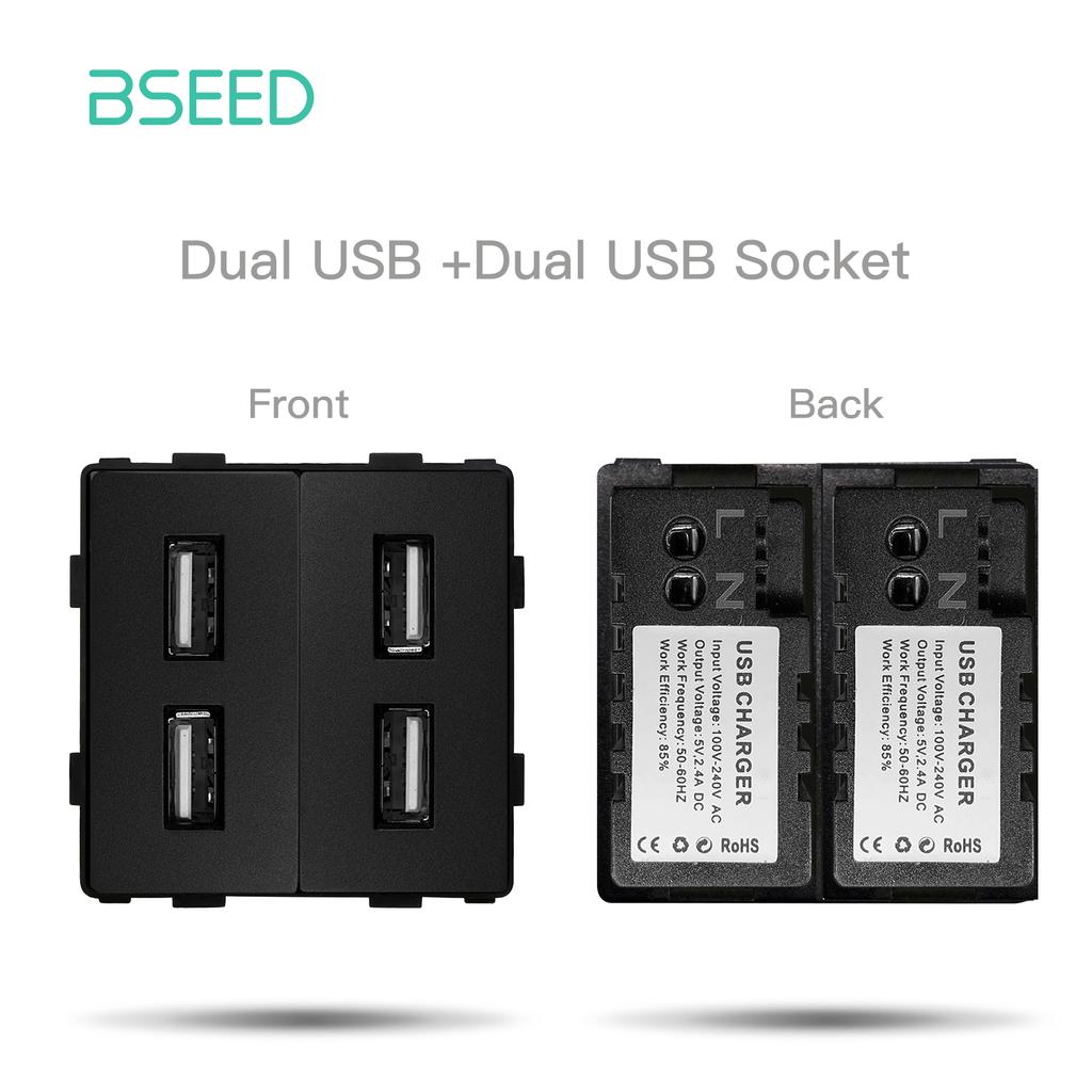BSEED EU Standard Matte Plastic Socket Frame PC RJ45 TV ST CAT5 Double USB Wall Sockets Light Switches Parts DIY Free Combine