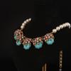 Medieval Vintage High-Grade Wind Temperament Copper-Plated Alloy Blue Pine Flower Ball Necklace Earrings Set