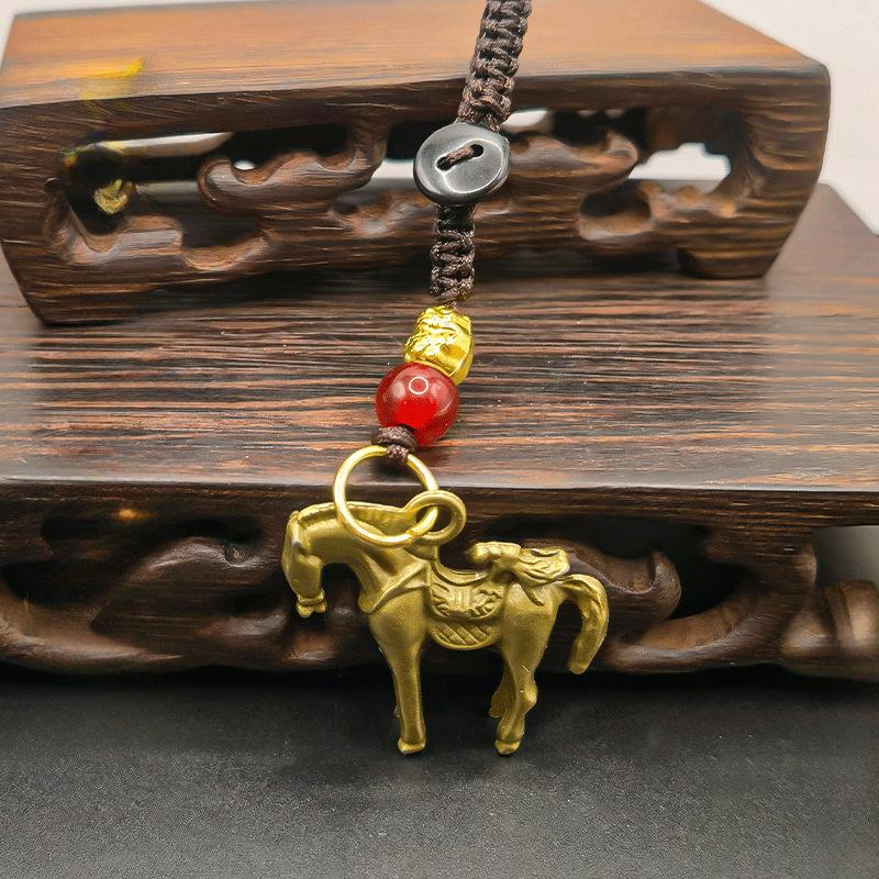 Handmade Horse Gourd Pendant Car Keychain Five Emperors Money Key Chain Feng Shui Coins Solid Lucky Key Rings