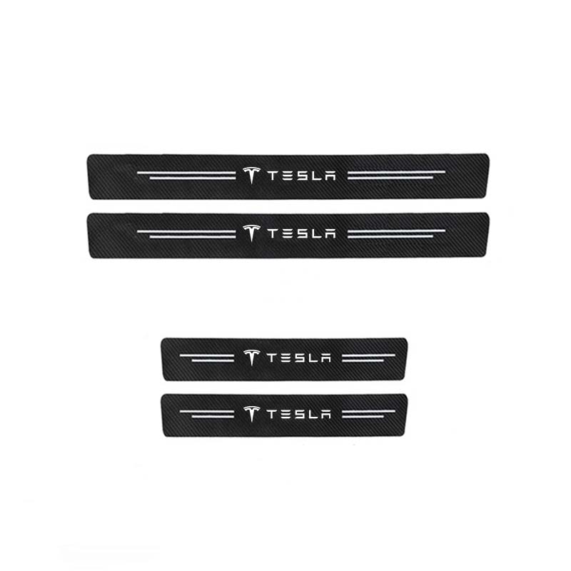 Car Door Sill Stickers Carbon Fiber Door Sill Film Car Sticker for Tesla Model 3 Y X S P100D P85D 200 Logo Car Accessories