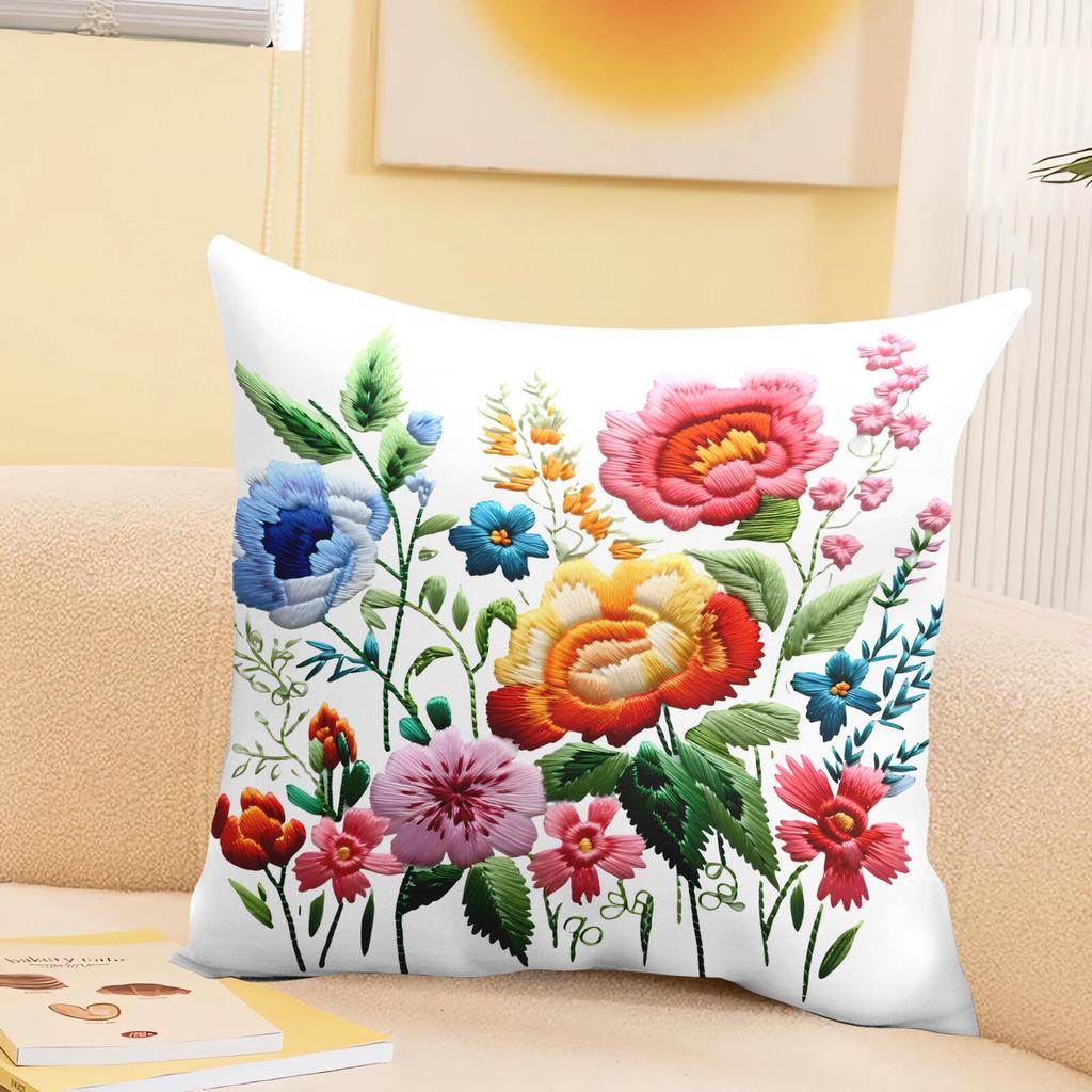 Square Floral Pillowcase Cover Office Living Room Sofa Cuion Cover Digital Printing Removable Waable Pillow Insert