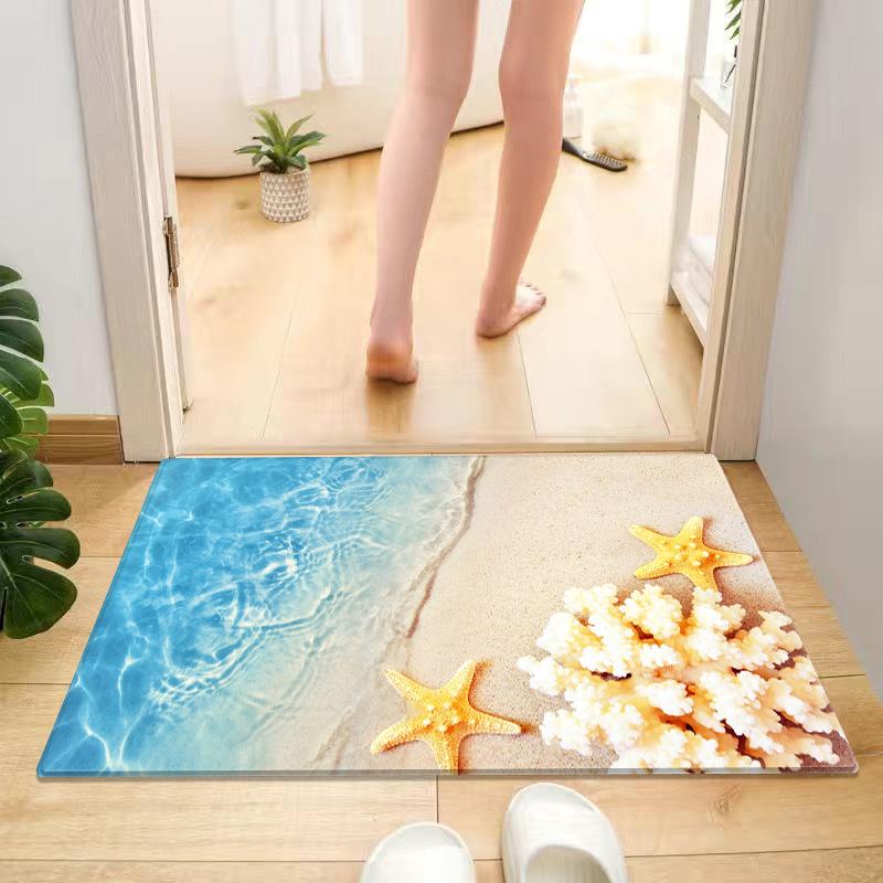 

3D Wave and Beach Design коврик для ванной прибрежная тема фланелевый коврик, впитывающий воду и быстросохнущий коврик для туалета душа кухни прихожей двери 80x120cm