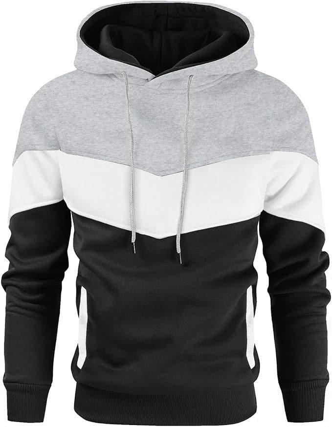 Men's Fashionable Printed Hooded Sweatshirt - European & American Casual Sports Color Block Top for Spring & Autumn