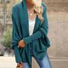 Women Cardigan Coat Collarless Batwing Long Sleeve Open Front Knitting Coat Elastic Cuffs Solid Color Loose Fit Knitted Cardigan