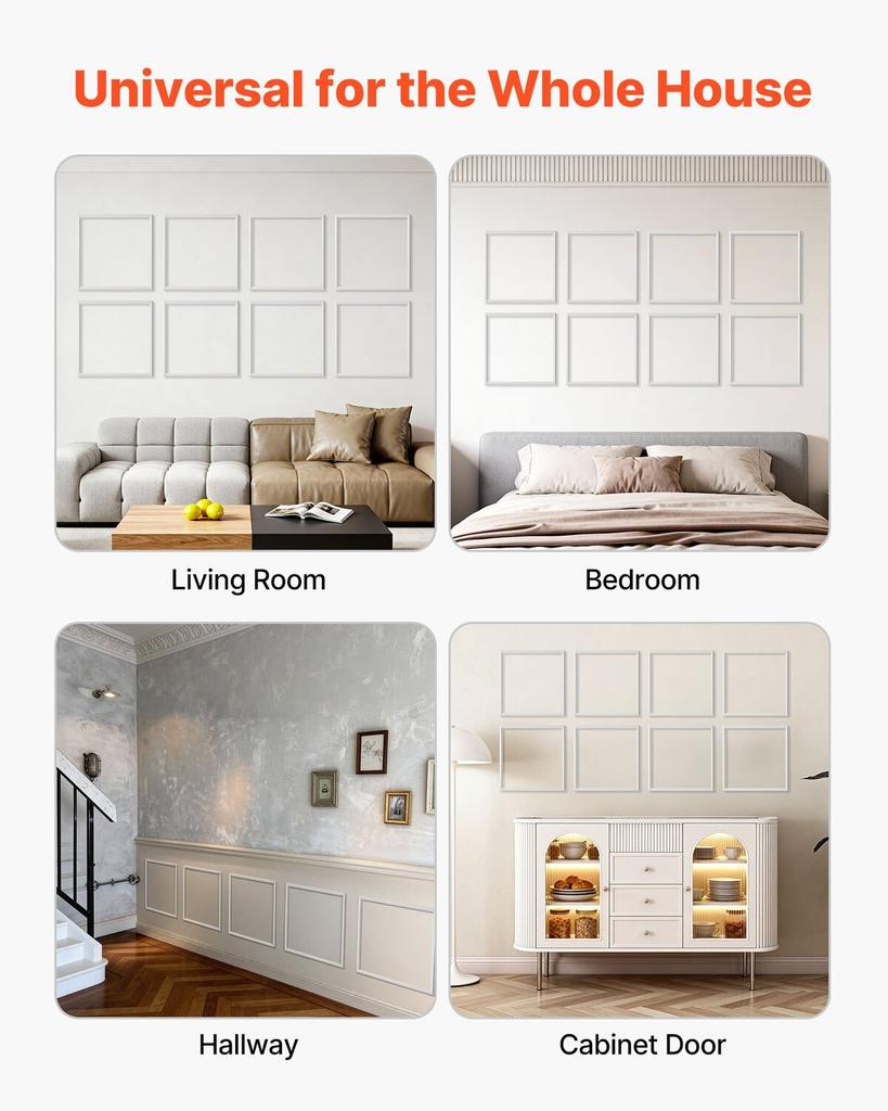 Wall Molding 12 Pack, 51 X 51 Cm Wainscoting Panels Kit, Lightweight Paintable Polystyrene, Easy To Install, Waterproof Accent Wall Trim for Interior