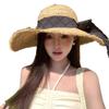 Summer French Breasted Raffia Straw Hat Women's Big Hat Brim Sun Protection Hat Beach Beach Bow Knit Hat